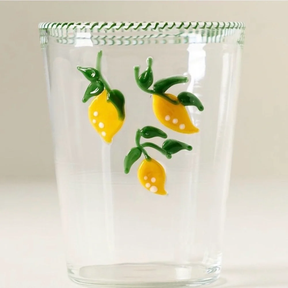 ANTHROPOLOGIE Handpainted Farmstand Juice Glass Lemons New in Box